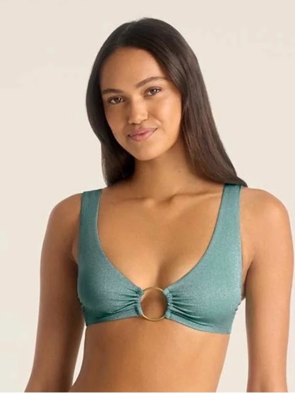 Vitamin A Teal Ring-Front Bikini Top